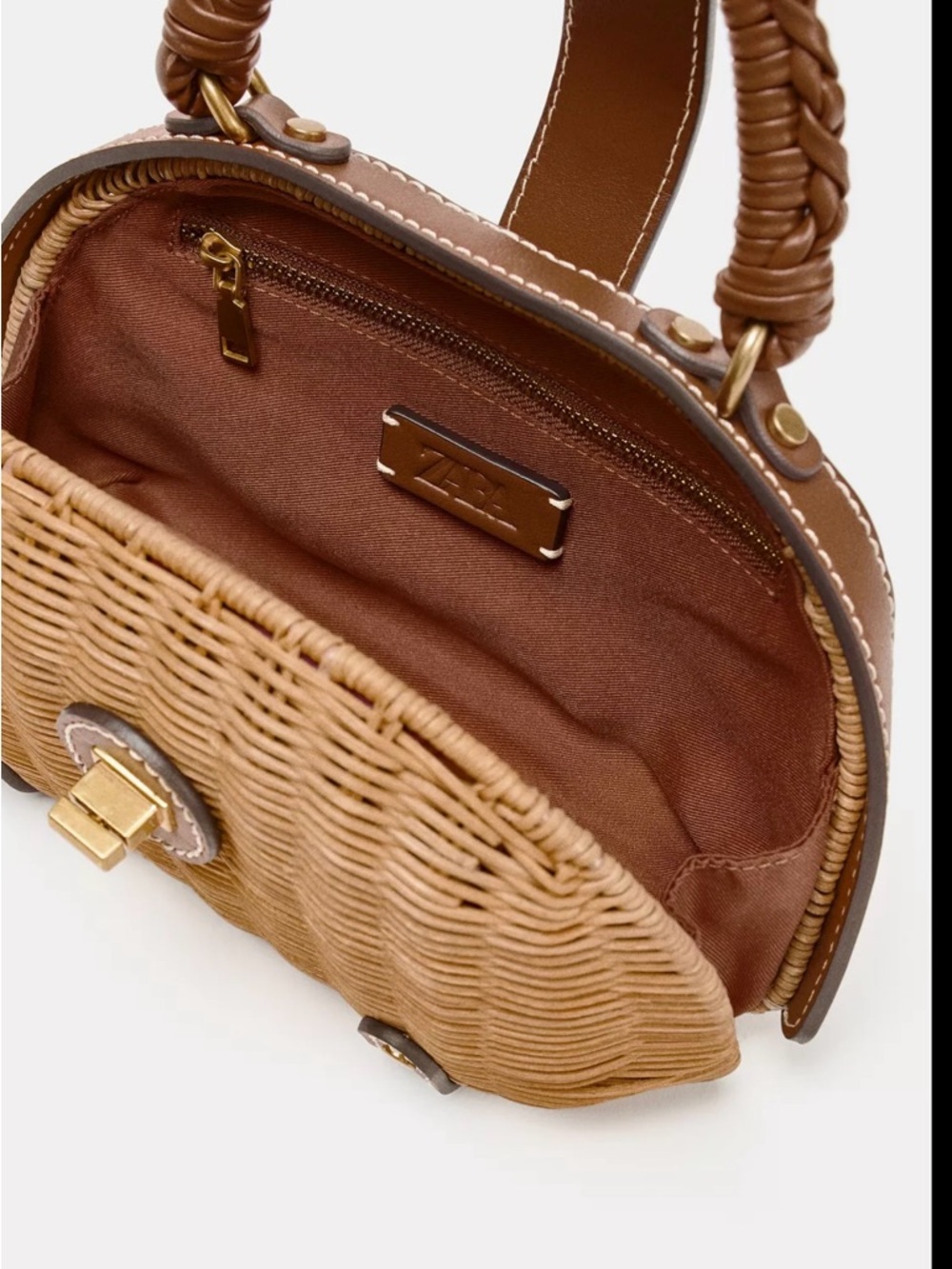Zara Woven Mini Top-Handle Bag in Natural Brown - Picture 4 of 6